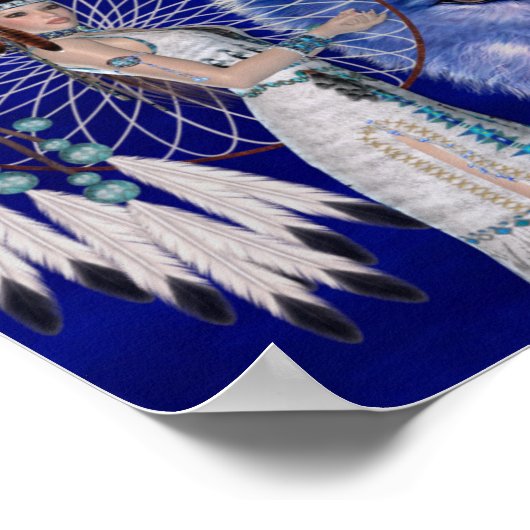 Indische Frau und Blue Wolf Poster Print (Ecke)