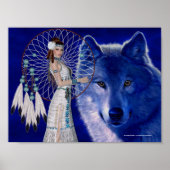 Indische Frau und Blue Wolf Poster Print (Vorne)