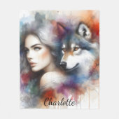 Indische Frau und Wolf Geist der Wildnis Fleecedecke (Vorderseite)