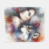 Indische Frau und Wolf Geist der Wildnis Fleecedecke (Vorderseite (Horizontal))