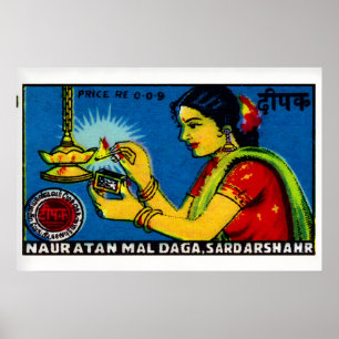 Indische Frau zündet Lampe an - Streichholzschacht Poster