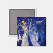 Indische Frauen und blaue Wolfsmuster Magnet (Vorderseite/Rückseite)