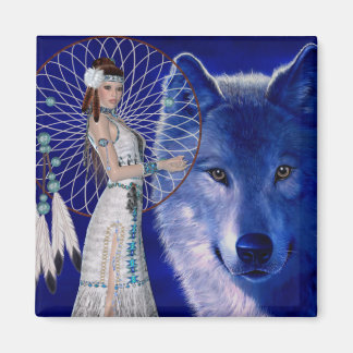 Indische Frauen und blaue Wolfsmuster Magnet