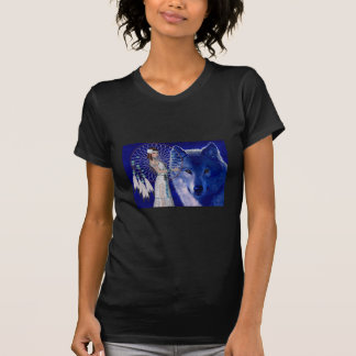 Indische Frauen und blaue Wolfsmuster T-Shirt