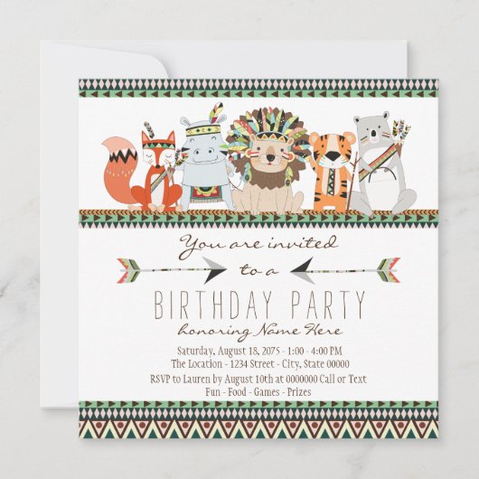 Indische Geburtstagspartei für Stammtiere Kinder Einladung (Vorderseite)