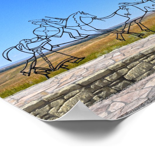 Indische Gedenkskulptur, Little Bighorn, Montana Poster (Ecke)