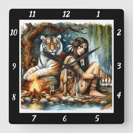 Indische Geheimnisse: Der Schatten des Tigerwaldes Quadratische Wanduhr (Vorderseite)