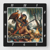 Indische Geheimnisse: Eagle's Glance Moon's Glow Quadratische Wanduhr (Vorderseite)