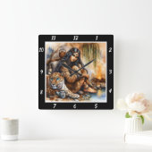 Indische Geschichte: Tigeraugenmond reflektiert Quadratische Wanduhr (Zuhause)