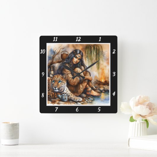 Indische Geschichte: Tigeraugenmond reflektiert Quadratische Wanduhr (Zuhause)