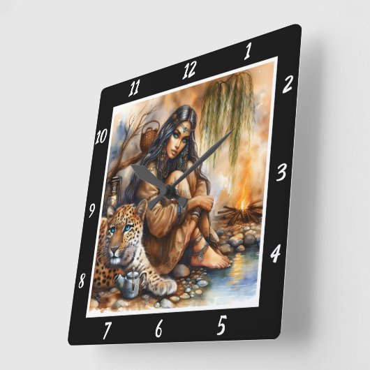 Indische Geschichte: Tigeraugenmond reflektiert Quadratische Wanduhr (Winkel)