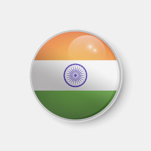 Indische Glossy Circle Flag Magnet (Vorne)