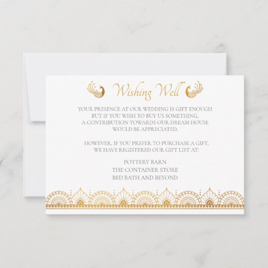 Indische Gold Ethnic Muster Wedding Registry Card RSVP Karte (Vorderseite)