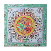 Indische grüne gelbe Blumenfliese Fliese (Vorderseite)