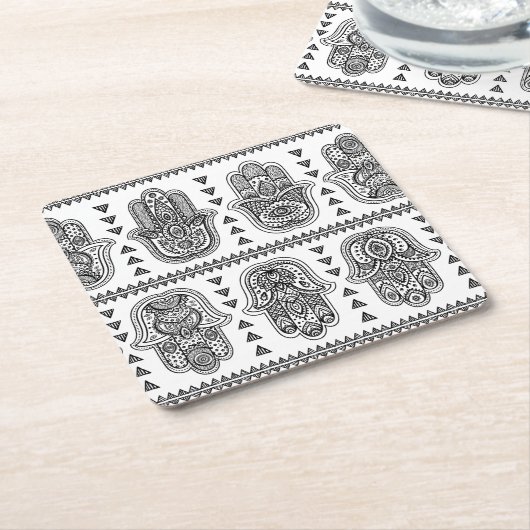 Indische Hand gezeichnetes Hamsa Gekritzel Rechteckiger Pappuntersetzer (angewinkelt)