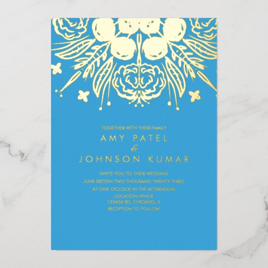 Indische Händlerverheiratung gepresst Folieneinladung (Vorderseite)