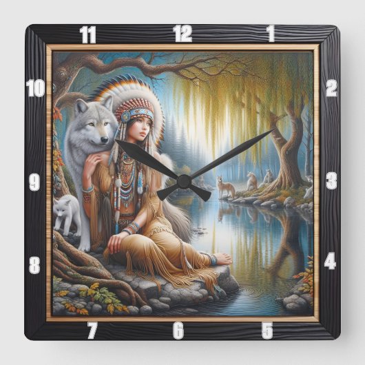 Indische Harmonie: Feuerstein Quadratische Wanduhr (Vorderseite)