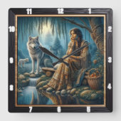 Indische Harmonie: Feuerstein Quadratische Wanduhr (Vorderseite)