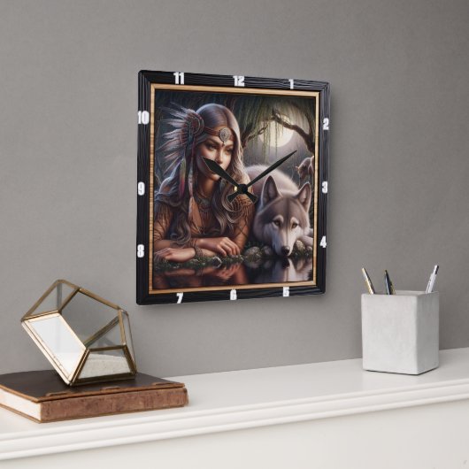 Indische Heiligtümer: Die Wolfserwachung Quadratische Wanduhr (Büro)