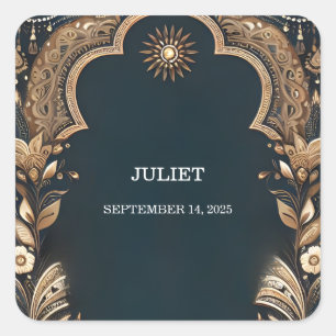 Indische Henna Mehndi Hochzeit im indischen Stil Quadratischer Aufkleber