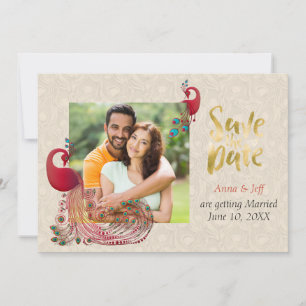 Indische Hindu-Pfau-Hochzeit Save the Date