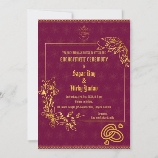 Indische Hindu Verlobung Zeremonie Goldene Element Einladung (Vorderseite)