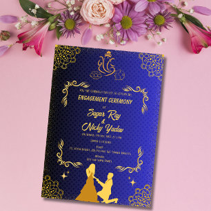 Indische Hindu Verlobungszeremonie Blau & Golden Einladung
