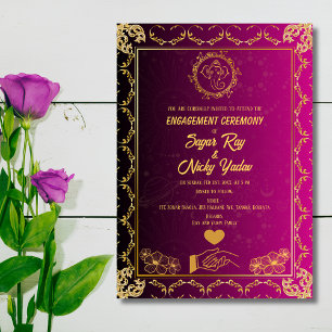 Indische Hindu Verlobungszeremonie Rosa & Golden Einladung