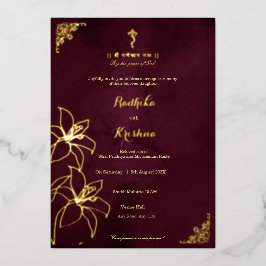 Indische hinduistische Blumen- + Ganesha-Hochzeit Folieneinladung