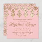 Indische Hochzeit Einladung Damask Gold Baby Pink (Vorne/Hinten)