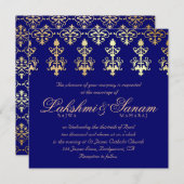 Indische Hochzeit Einladung Damask Gold Herbst Bla (Vorne/Hinten)