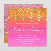 Indische Hochzeit Einladung Damask Gold Rosa Orang (Vorne/Hinten)