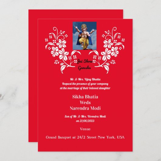 Indische Hochzeit Einladung mit Ganesha (Vorne/Hinten)