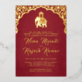 Indische Hochzeit Einladung Red Gold Ganesha (Vorderseite)