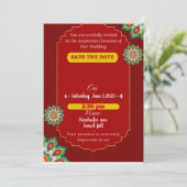 Indische Hochzeit in Rot, Save the Date Einladung (Stehend Vorderseite)