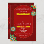Indische Hochzeit in Rot, Save the Date Einladung (Vorne/Hinten)
