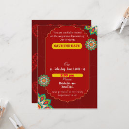Indische Hochzeit in Rot, Save the Date Einladung