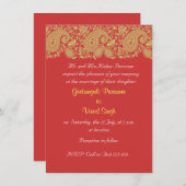 Indische Hochzeit in Rot und Gold Einladung (Vorne/Hinten)