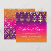 Indische Hochzeit laden Damast-rosa lila Orange Einladung (Vorne/Hinten)