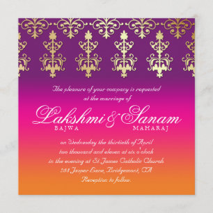 Indische Hochzeit laden Damast-rosa lila Orange Einladung