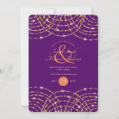 Indische Hochzeit Lila Coral Gold Lights Einladung (Vorderseite)