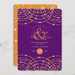 Indische Hochzeit Lila Coral Gold Lights Einladung