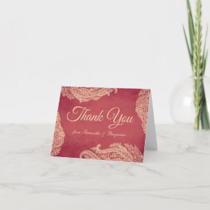 Indische Hochzeit, Mehndi-Dankeskarten, rot, gold Dankeskarte