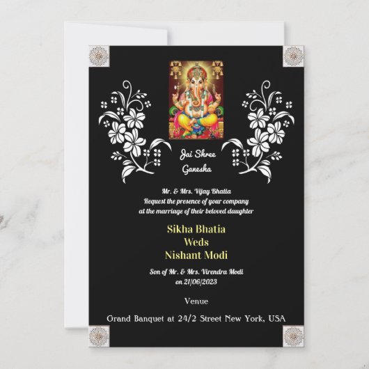 Indische Hochzeit mit Ganesha Einladung (Vorderseite)