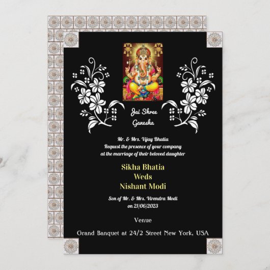 Indische Hochzeit mit Ganesha Einladung (Vorne/Hinten)