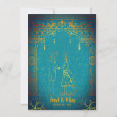 Indische Hochzeit mit Ganesha Symbol Aquamarin Einladung (Rückseite)