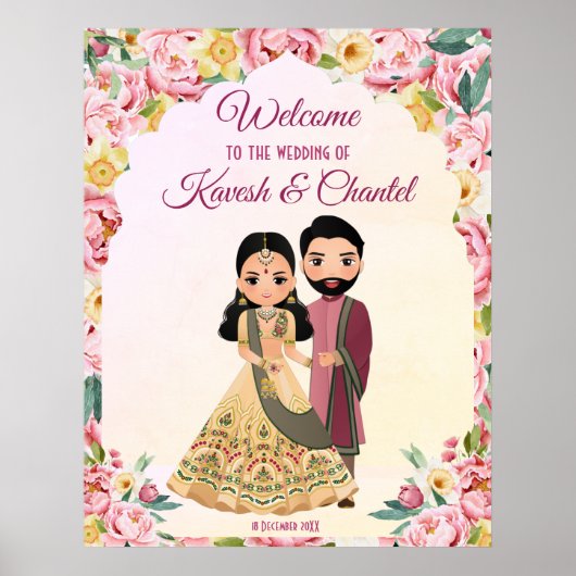 Indische Hochzeit mit indischem Paar in Rosa Poster (Vorne)