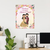Indische Hochzeit mit indischem Paar in Rosa Poster (Heimbüro)