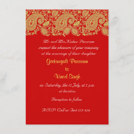 Indische Hochzeit mit Rot und Gold Einladung