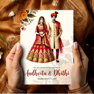 Indische Hochzeit mit traditioneller Braut und Brä Einladung
